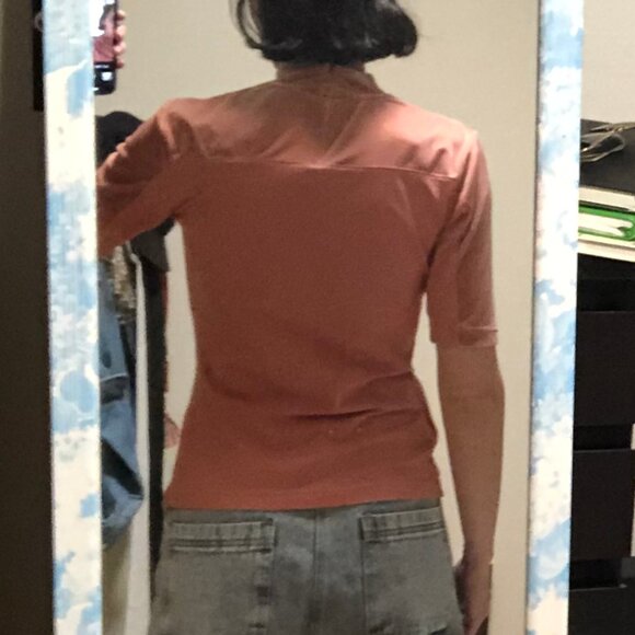 Adidas Mock Neck Salmon Pink Velvet Top Medium - Picture 3 of 14